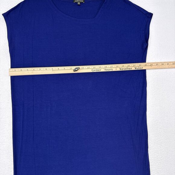 Eileen Fisher Dress Size Medium Blue Shirt Jersey Shift Sleeveless Stretchy - Picture 5 of 6